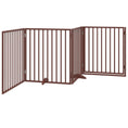 Načíst obrázek do prohlížeče galerie, Psí branka s dvířky, skládací, 4 panely, hnědá, 320 cm, topolové dřevo
