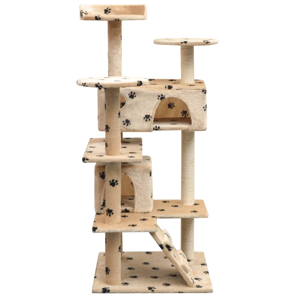Škrabadlo pro kočky sisalové sloupky 125cm béžová potisk tlapek