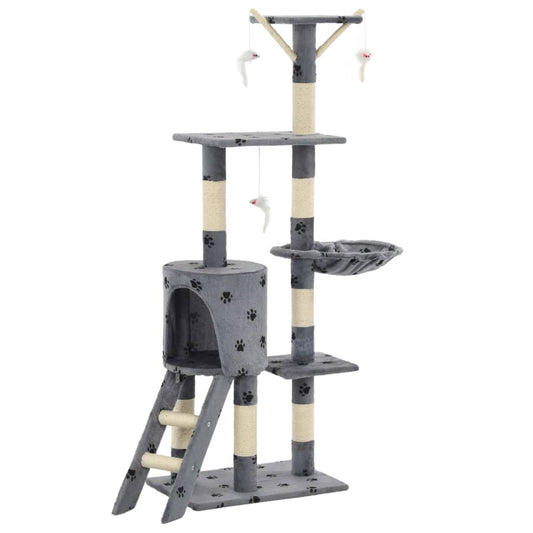 Škrabadlo pro kočky sisalové sloupky 138 cm šedé s tlapkami