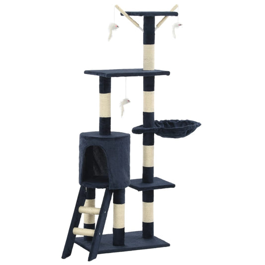 Škrabadlo pro kočky se sisalovými sloupky 138 cm tmavě modré