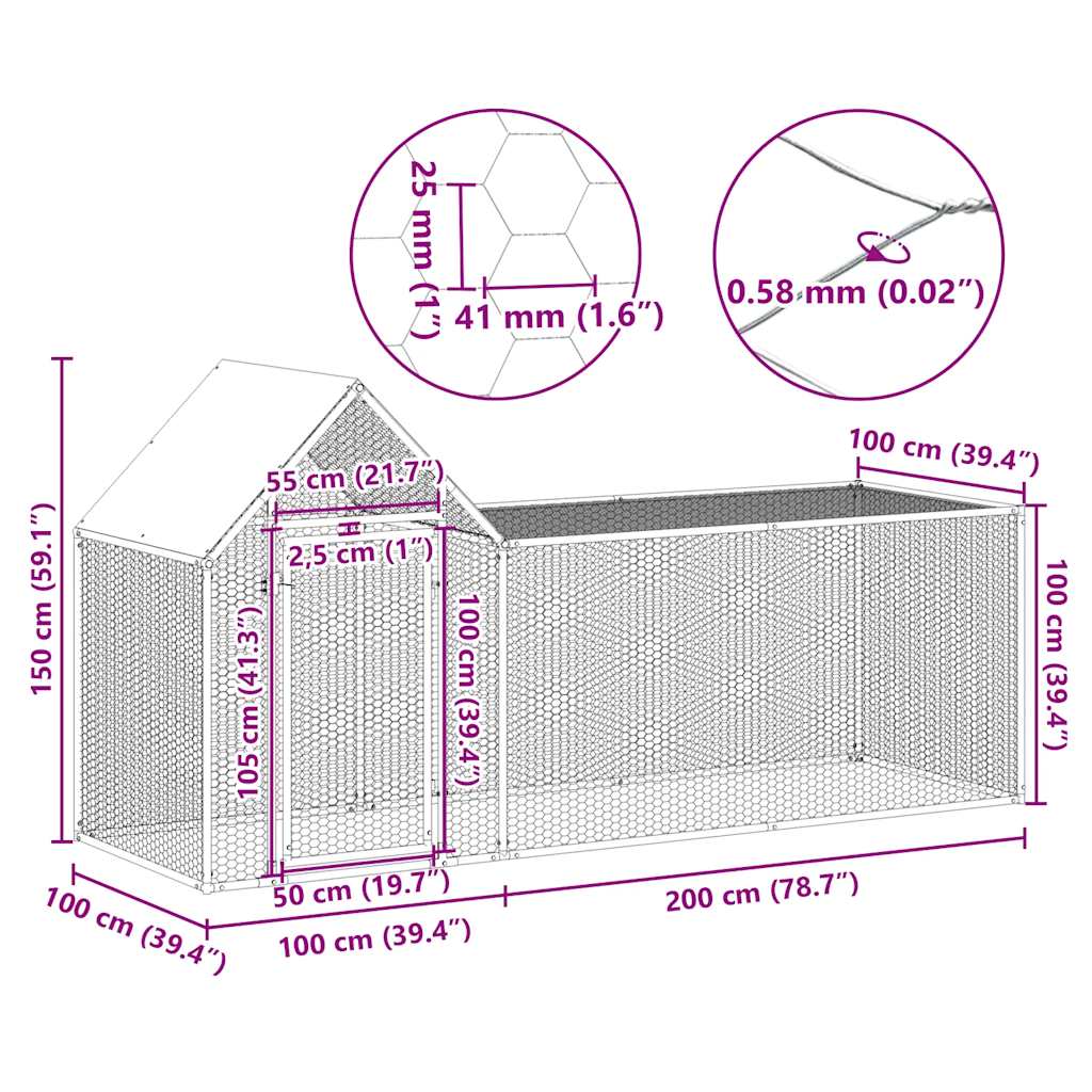 Klec pro kuřata 3 x 1 x 1,5 m pozinkovaná ocel