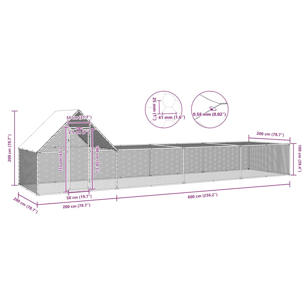 Klec pro kuřata 8 x 2 x 2 m pozinkovaná ocel