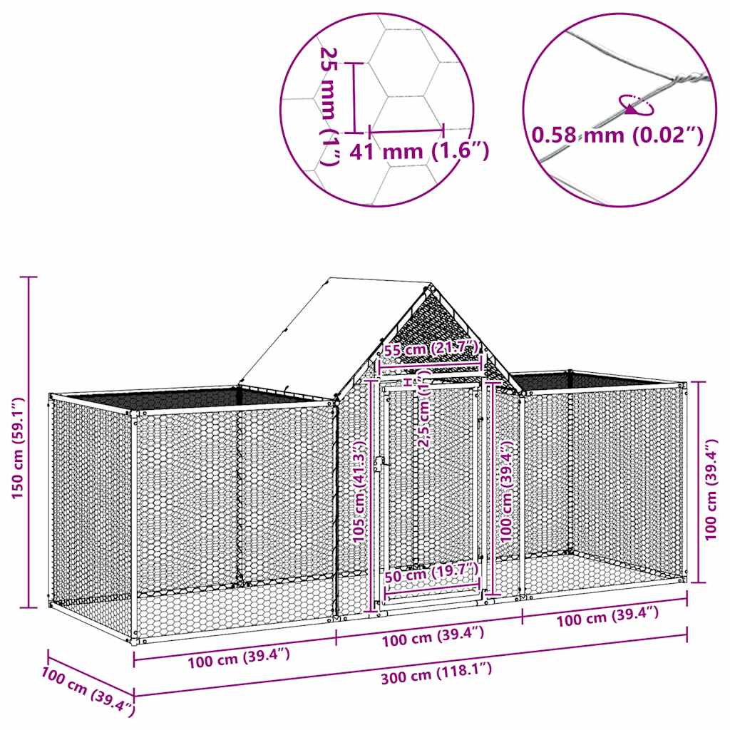 Klec pro kuřata 3 x 1 x 1,5 m pozinkovaná ocel
