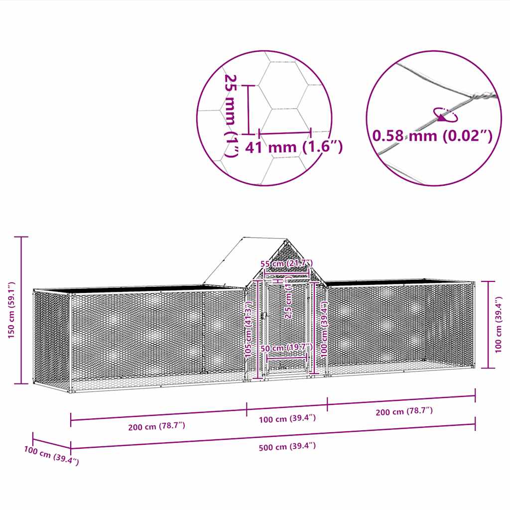 Klec pro kuřata 5 x 1 x 1,5 m pozinkovaná ocel