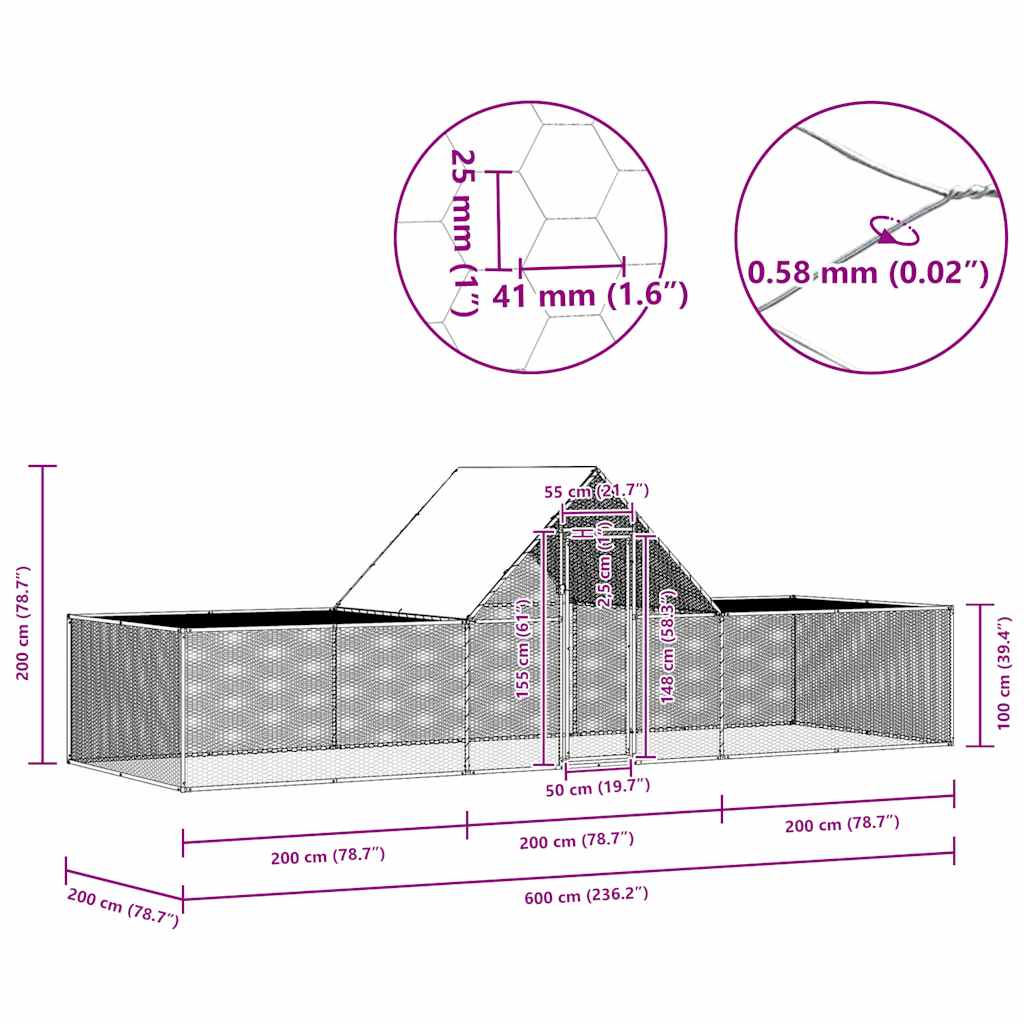 Klec pro kuřata 6 x 2 x 2 m pozinkovaná ocel