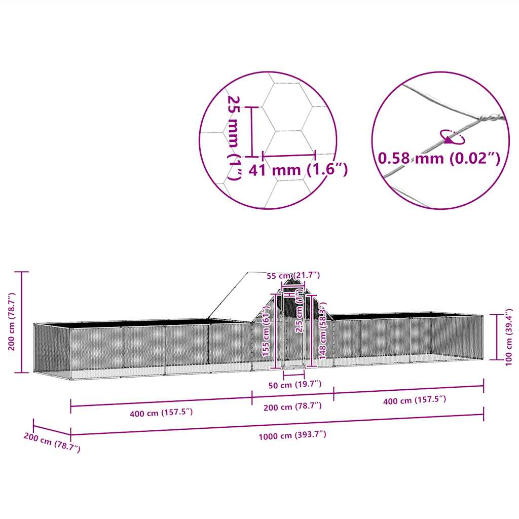 Klec pro kuřata 10 x 2 x 2 m pozinkovaná ocel
