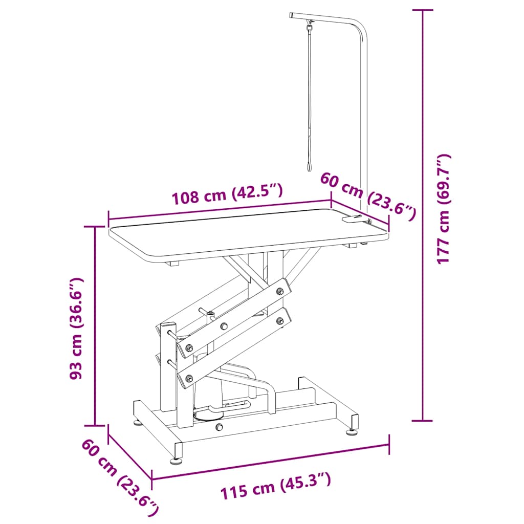 Hydraulický stůl na úpravu psů a koček, nastavitelný