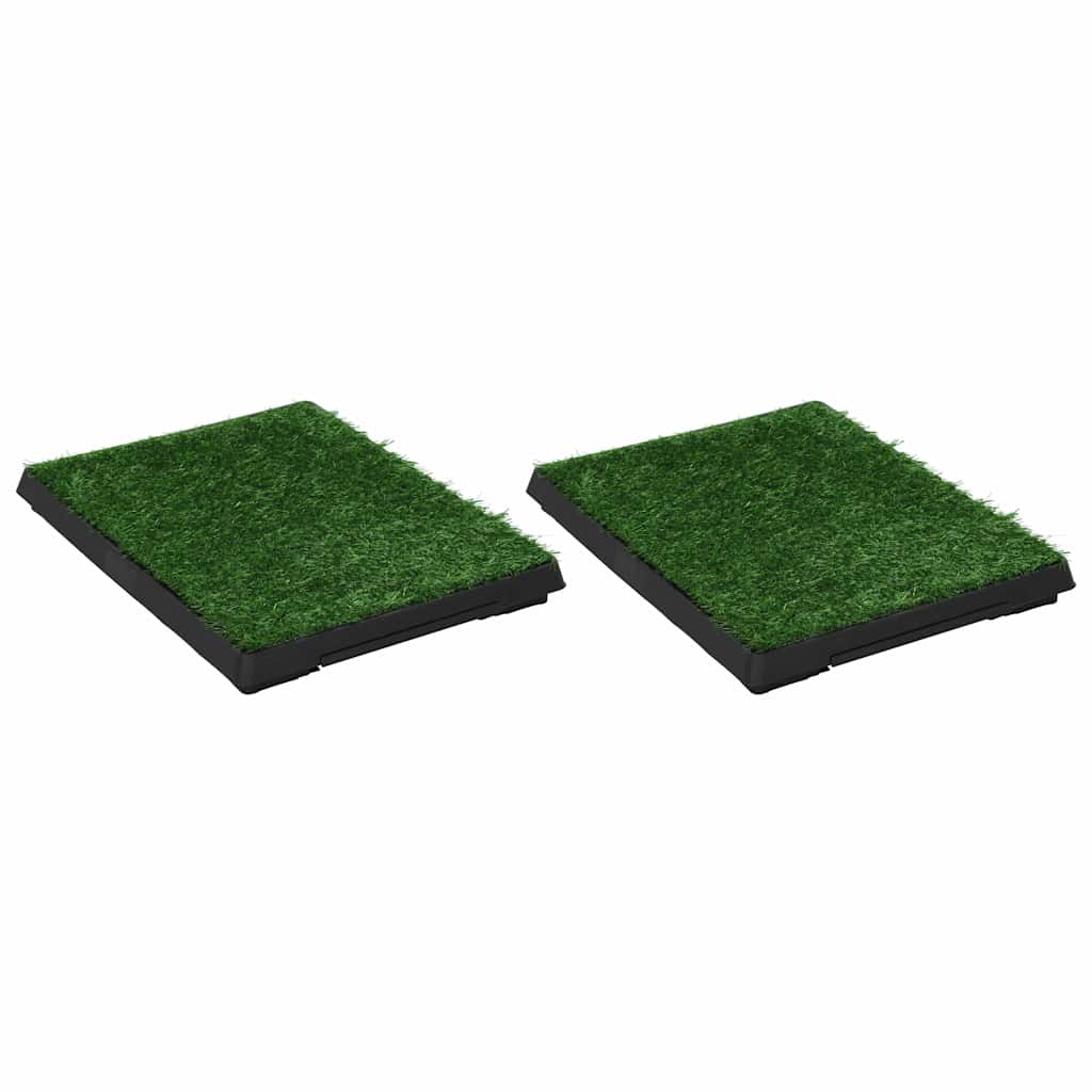 Toalety pro psy 2 ks s nádobou a umělou trávou zelené 63x50x7cm