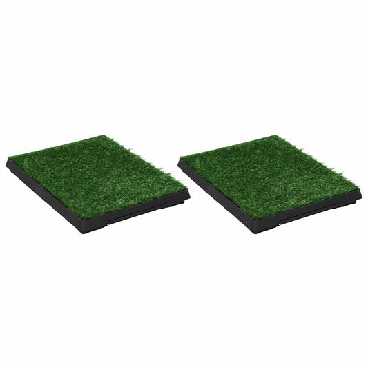 Toalety pro psy 2 ks s nádobou a umělou trávou zelené 63x50x7cm