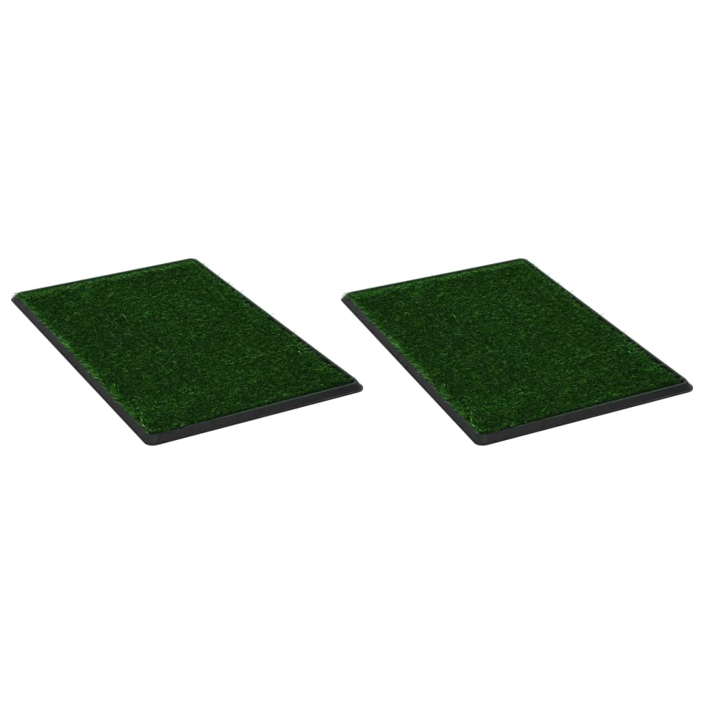 Toalety pro psy 2 ks s nádobou a umělou trávou zelené 76x51x3cm