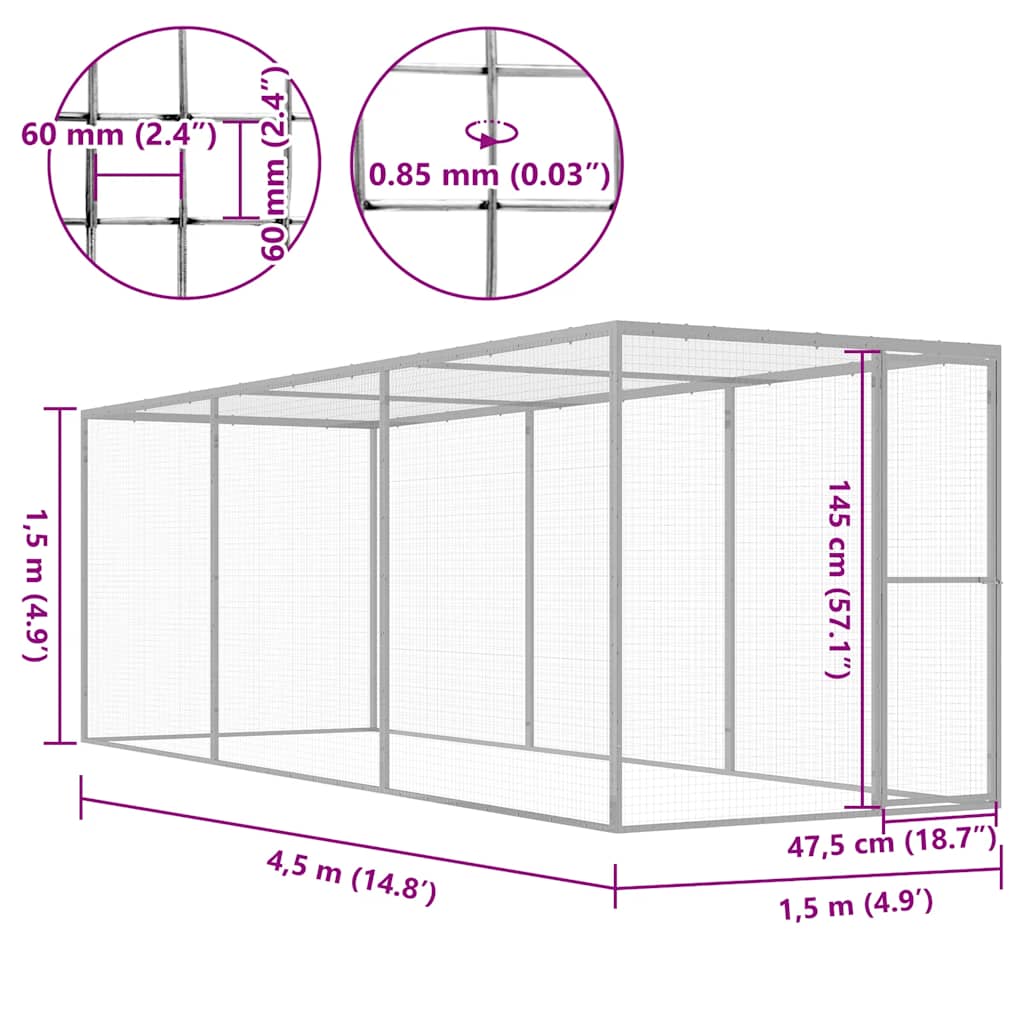 Klec pro kočky 4,5 x 1,5 x 1,5 m pozinkovaná ocel