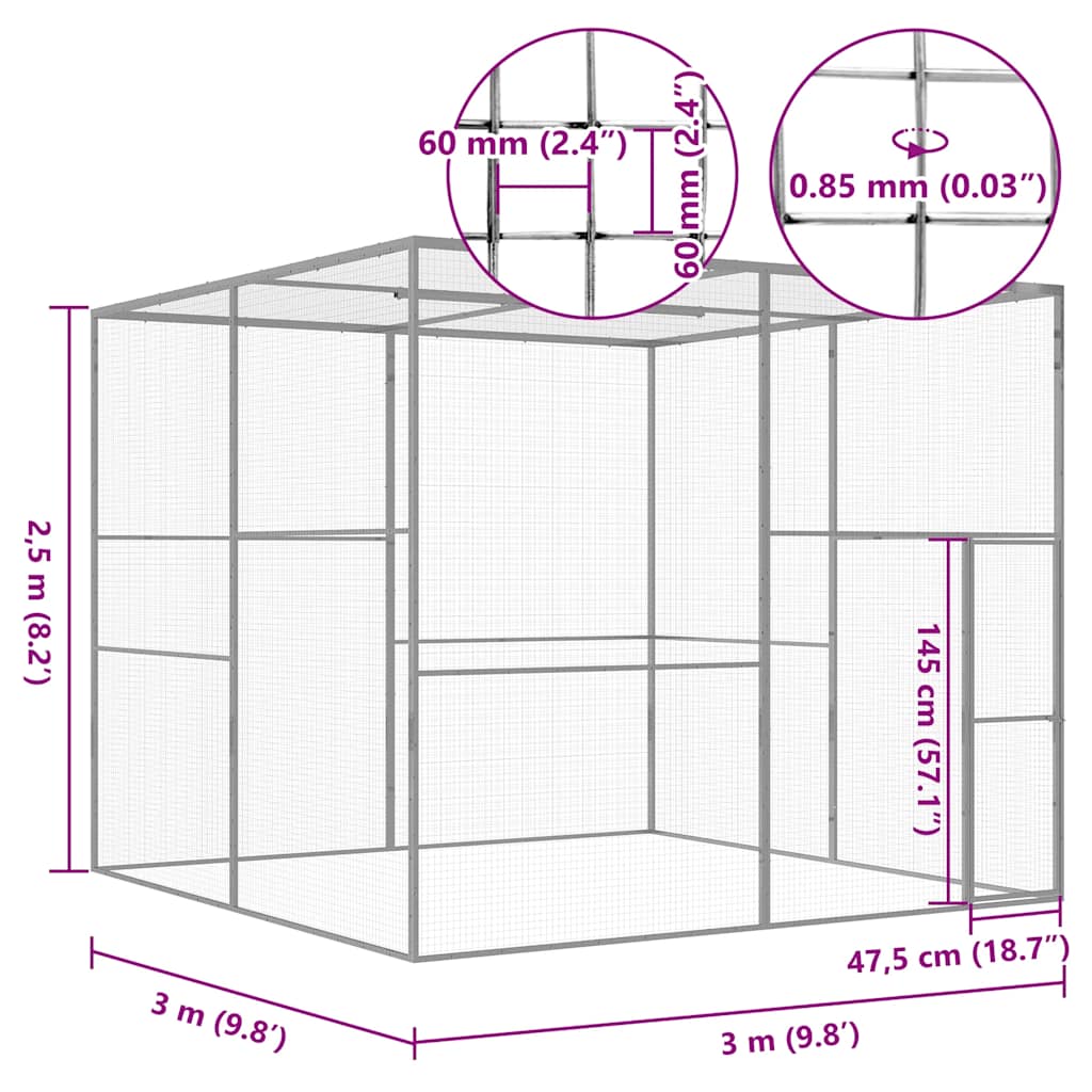 Klec pro kočky 3 x 3 x 2,5 m pozinkovaná ocel