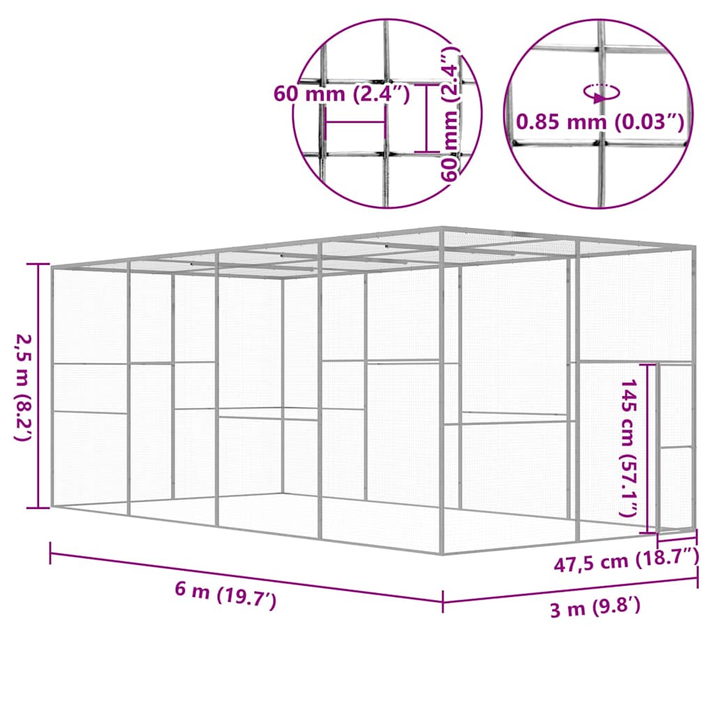 Klec pro kočky 6 x 3 x 2,5 m pozinkovaná ocel