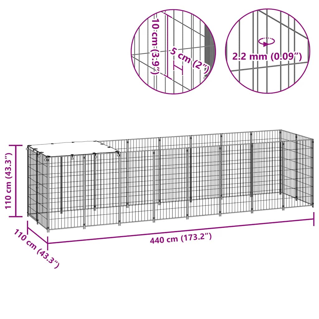 Psí kotec černý 4,84 m² ocel