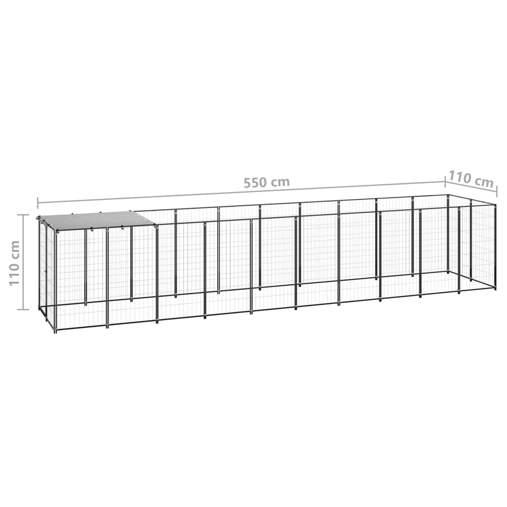 Psí kotec černý 6,05 m² ocel