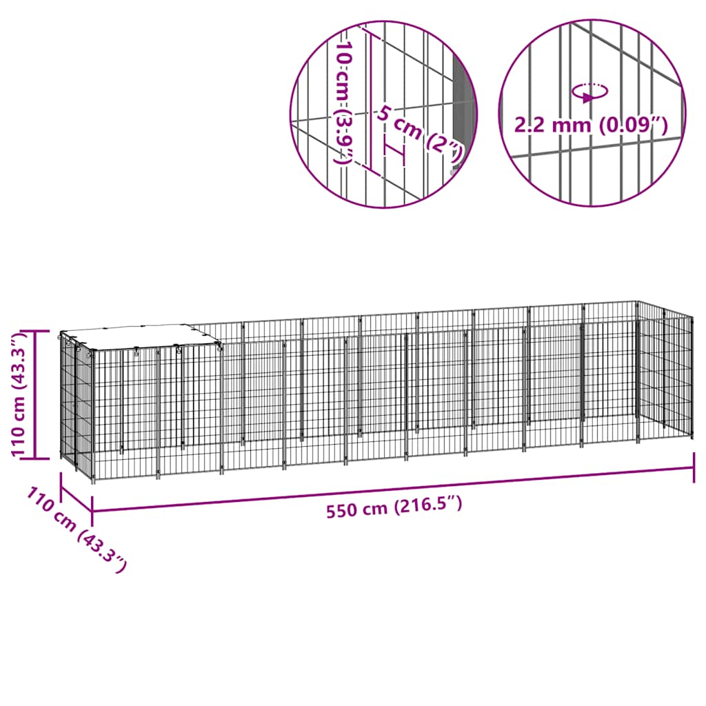 Psí kotec černý 6,05 m² ocel
