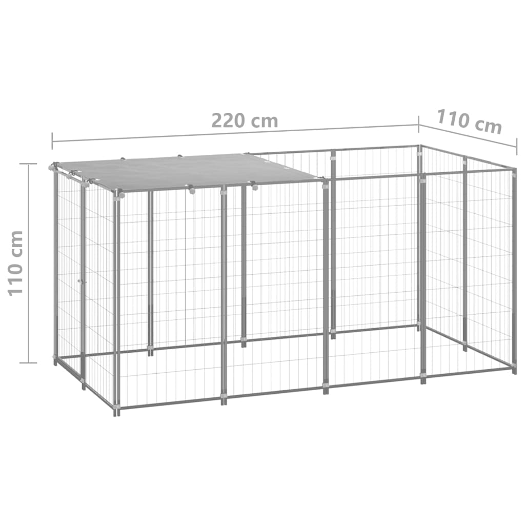 Psí kotec stříbrný 2,42 m² ocel