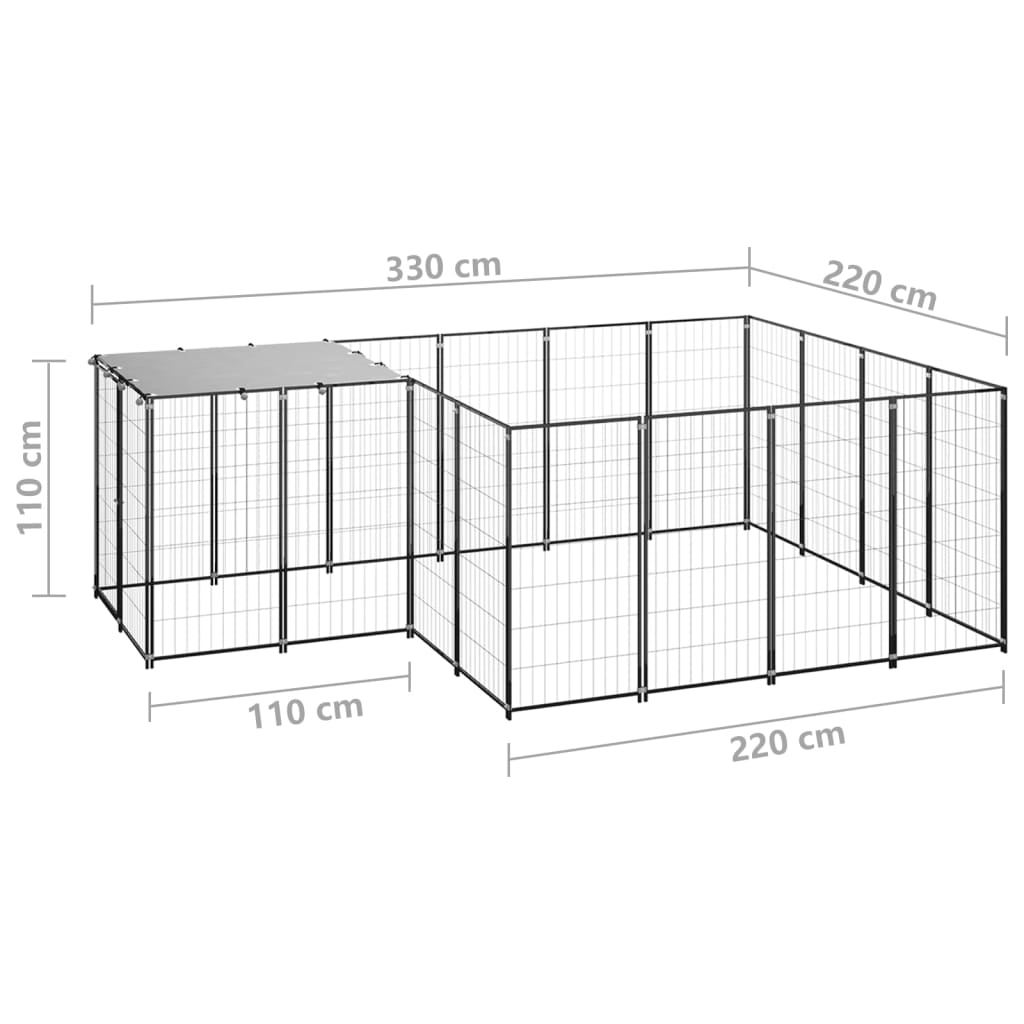 Psí kotec černý 6,05 m² ocel
