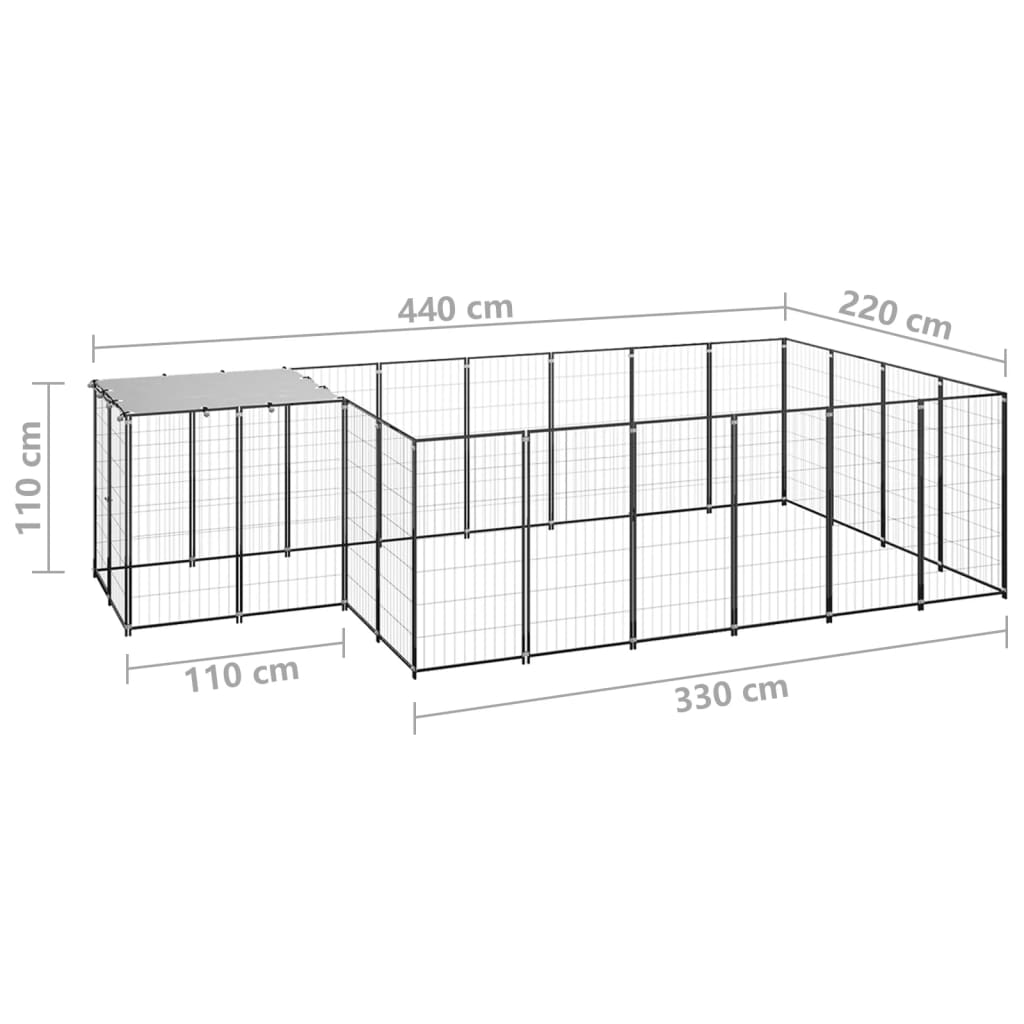 Psí kotec černý 8,47 m² ocel