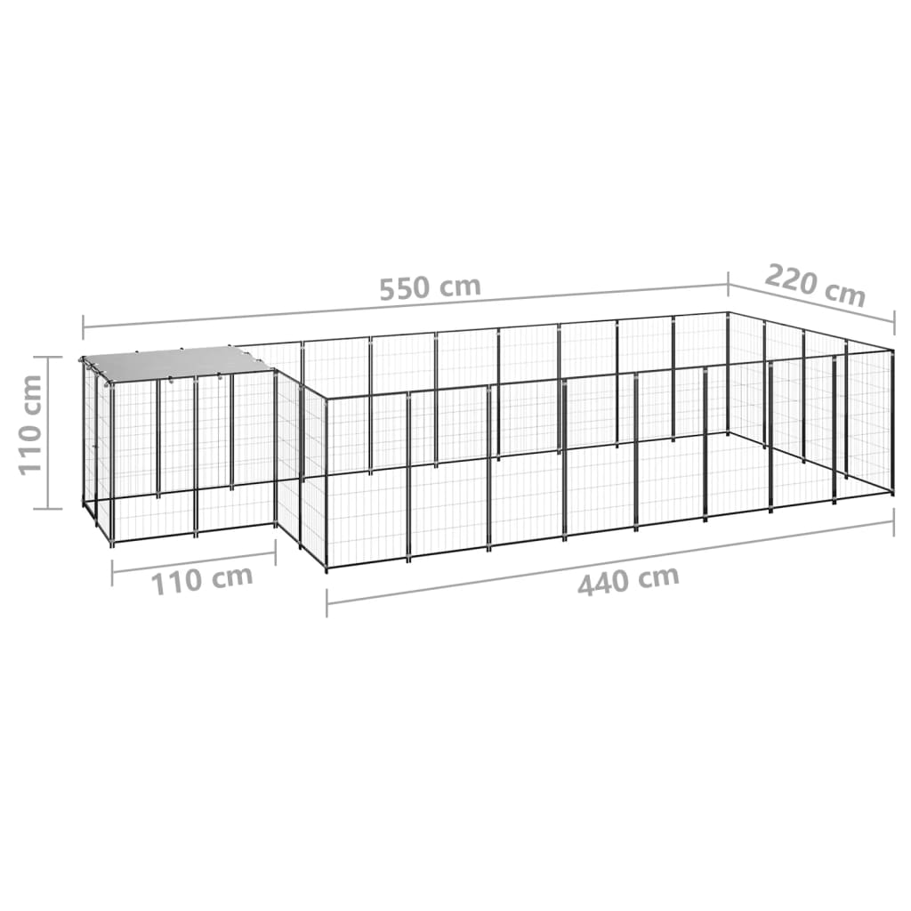 Psí kotec černý 10,89 m² ocel