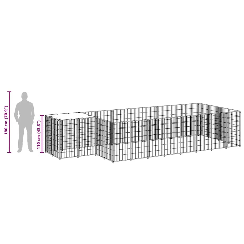 Psí kotec černý 10,89 m² ocel