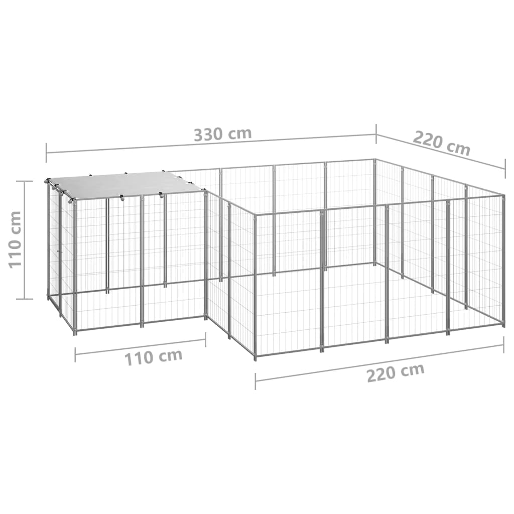 Psí kotec stříbrný 6,05 m² ocel
