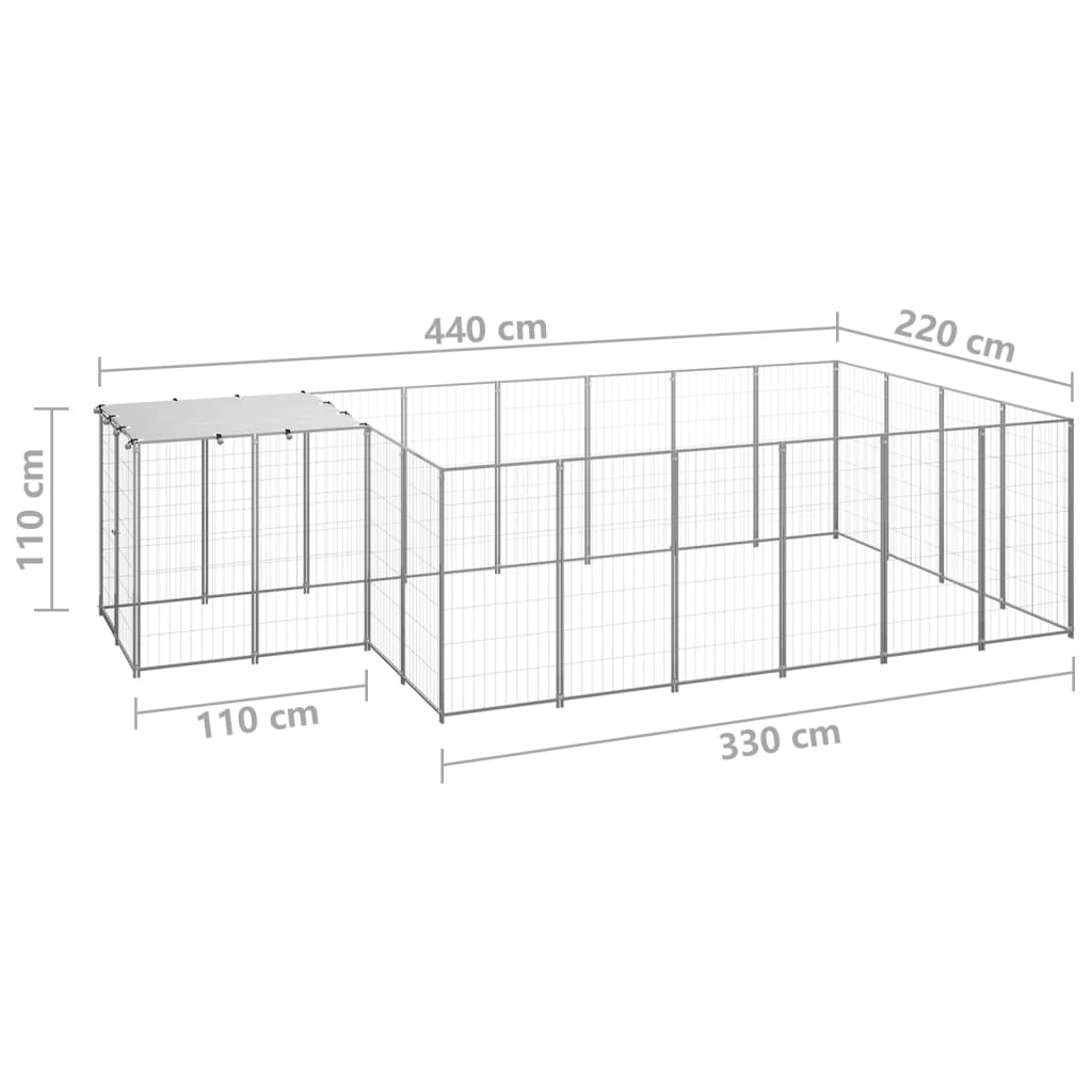 Psí kotec stříbrný 8,47 m² ocel