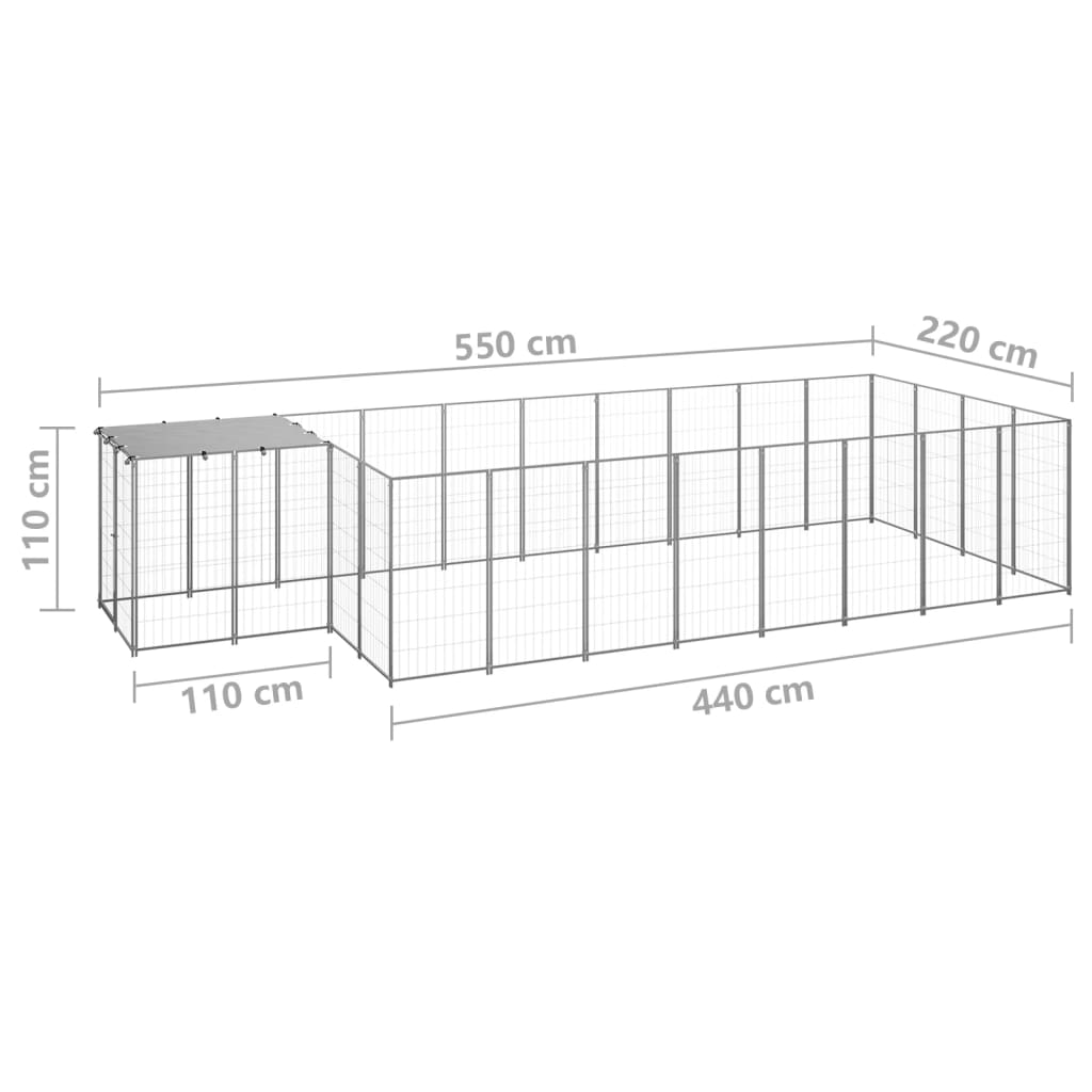 Psí kotec stříbrný 10,89 m² ocel