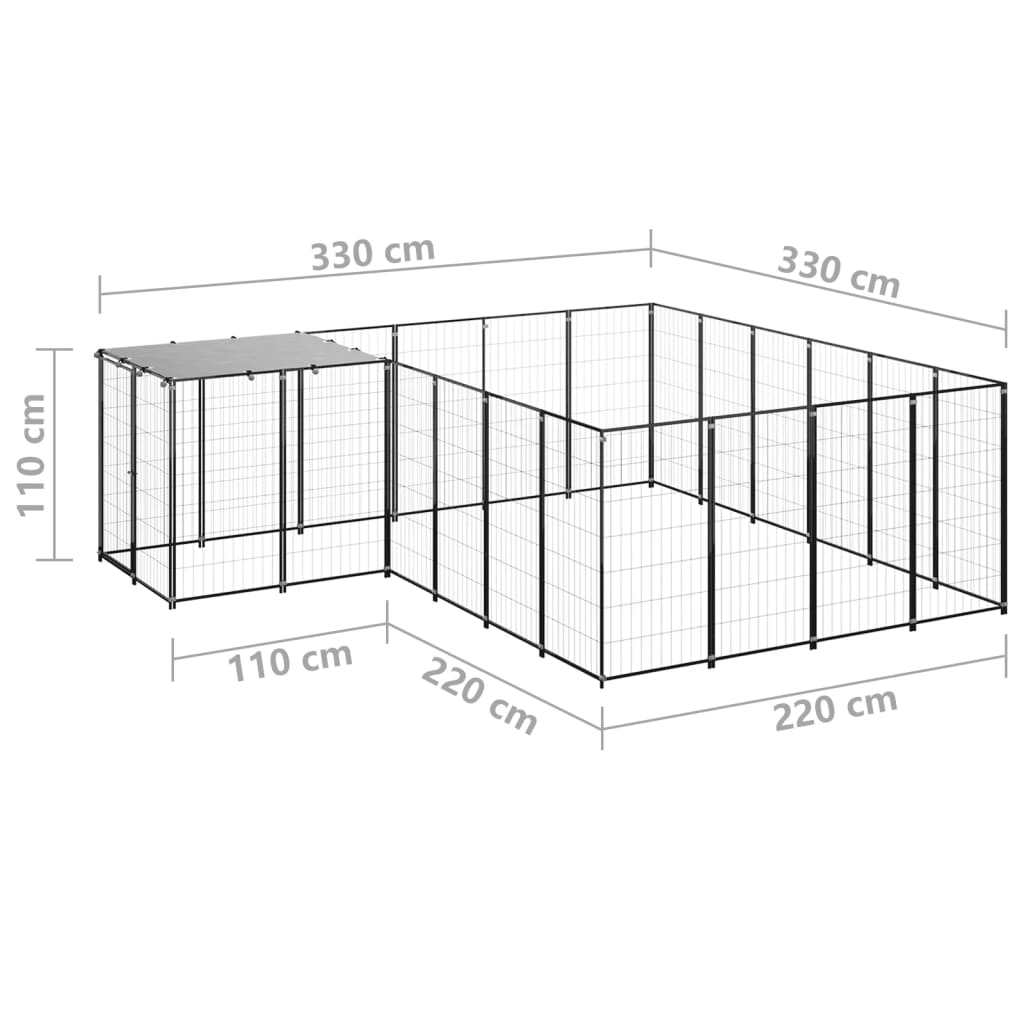 Psí kotec černý 8,47 m² ocel