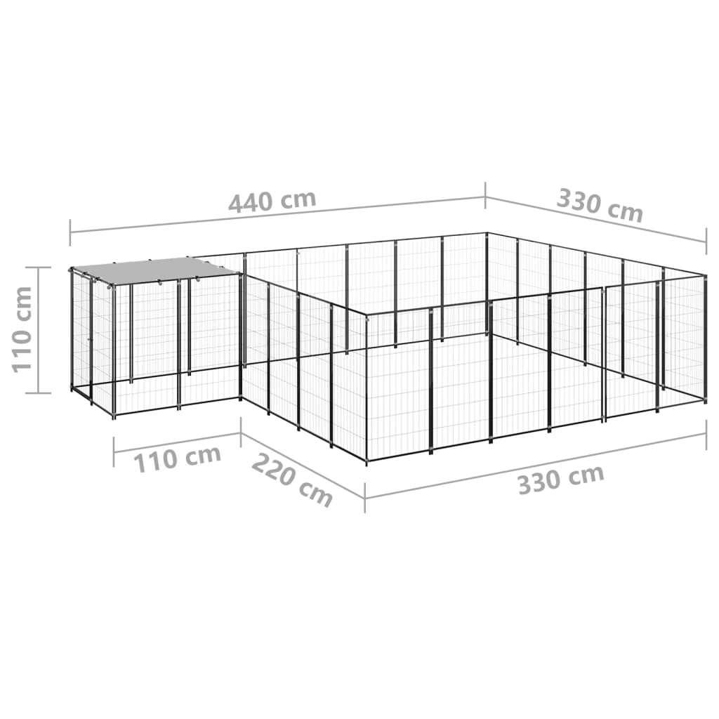 Psí kotec černý 12,1 m² ocel