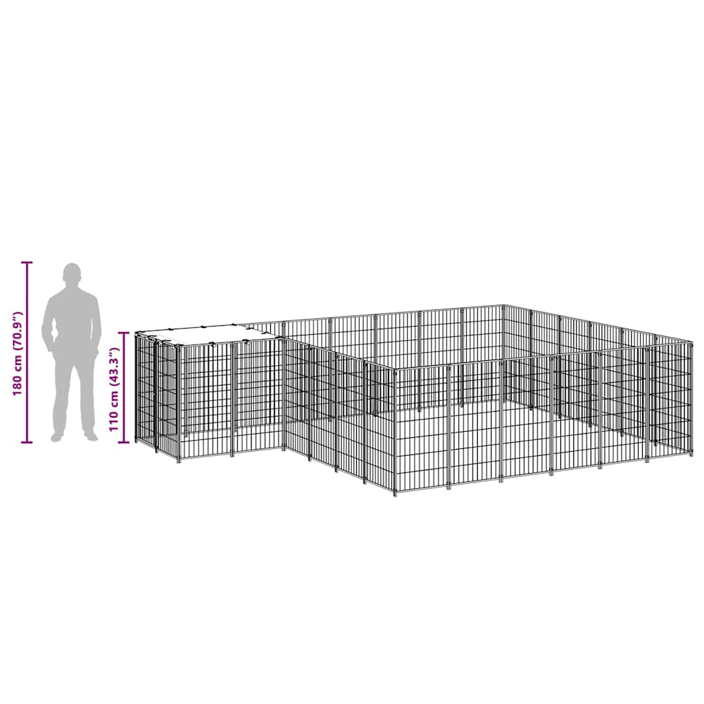 Psí kotec černý 12,1 m² ocel