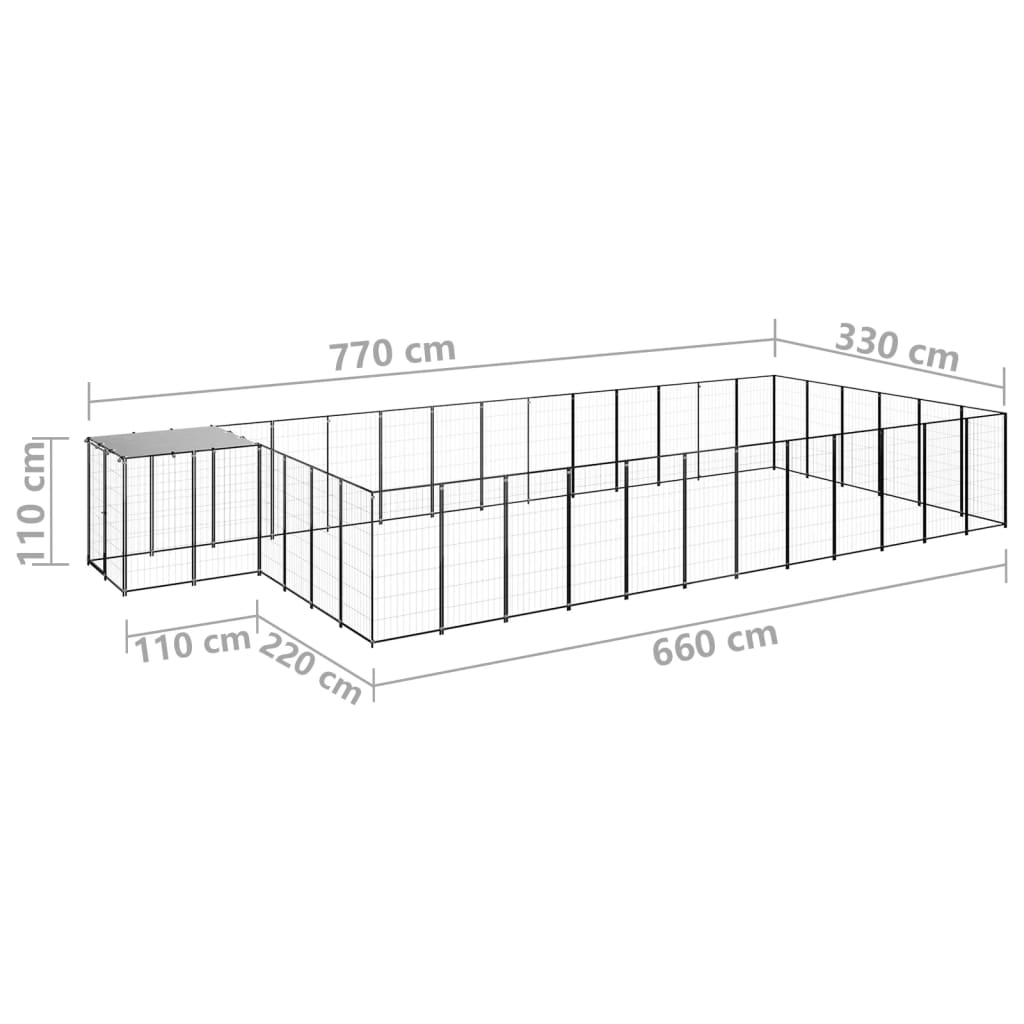 Psí kotec černý 22,99 m² ocel