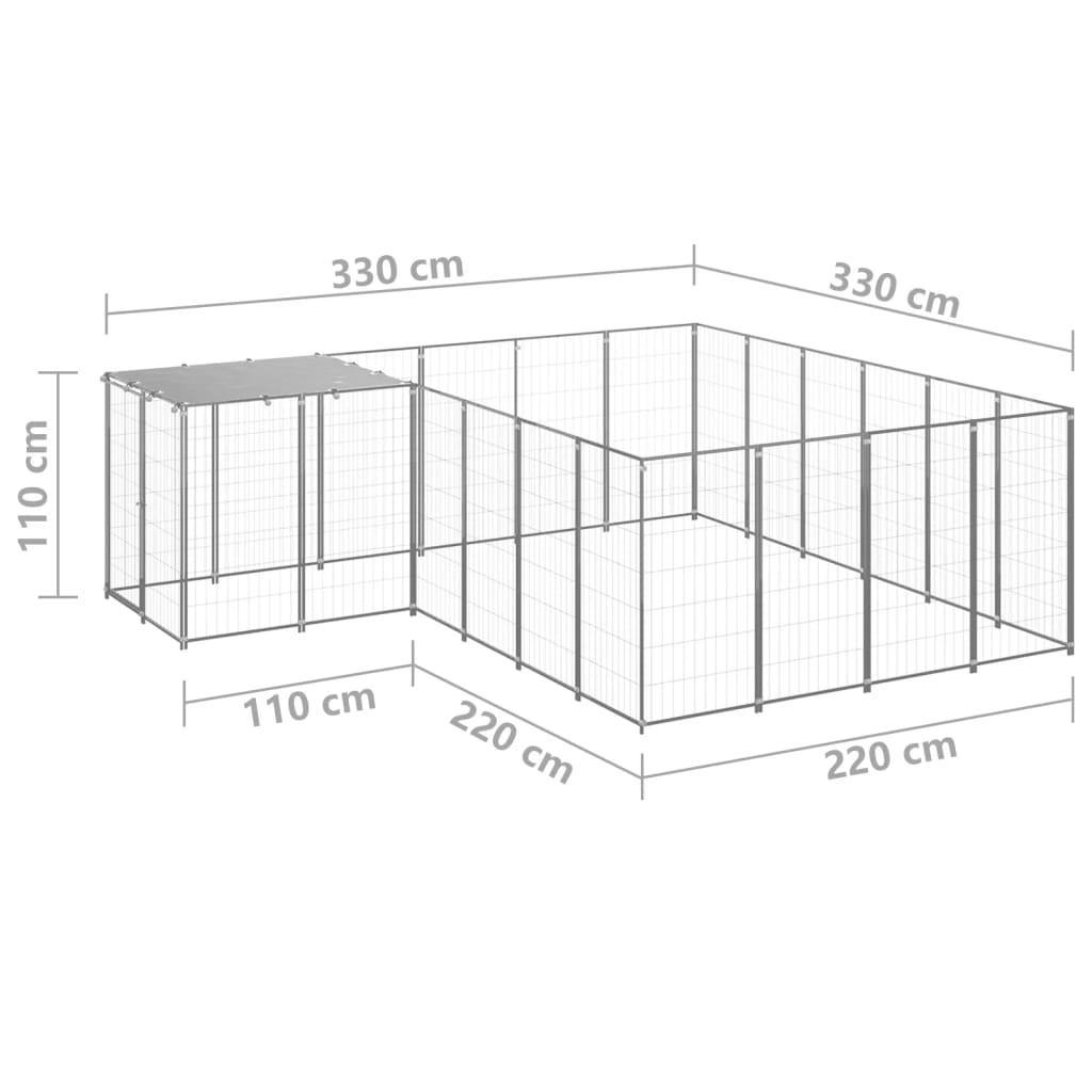 Psí kotec stříbrný 8,47 m² ocel