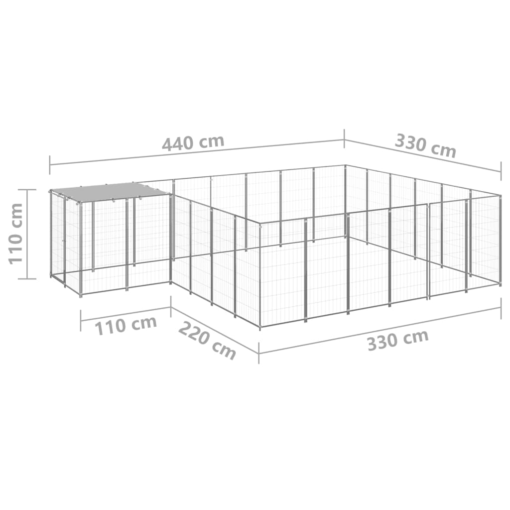 Psí kotec stříbrný 12,1 m² ocel