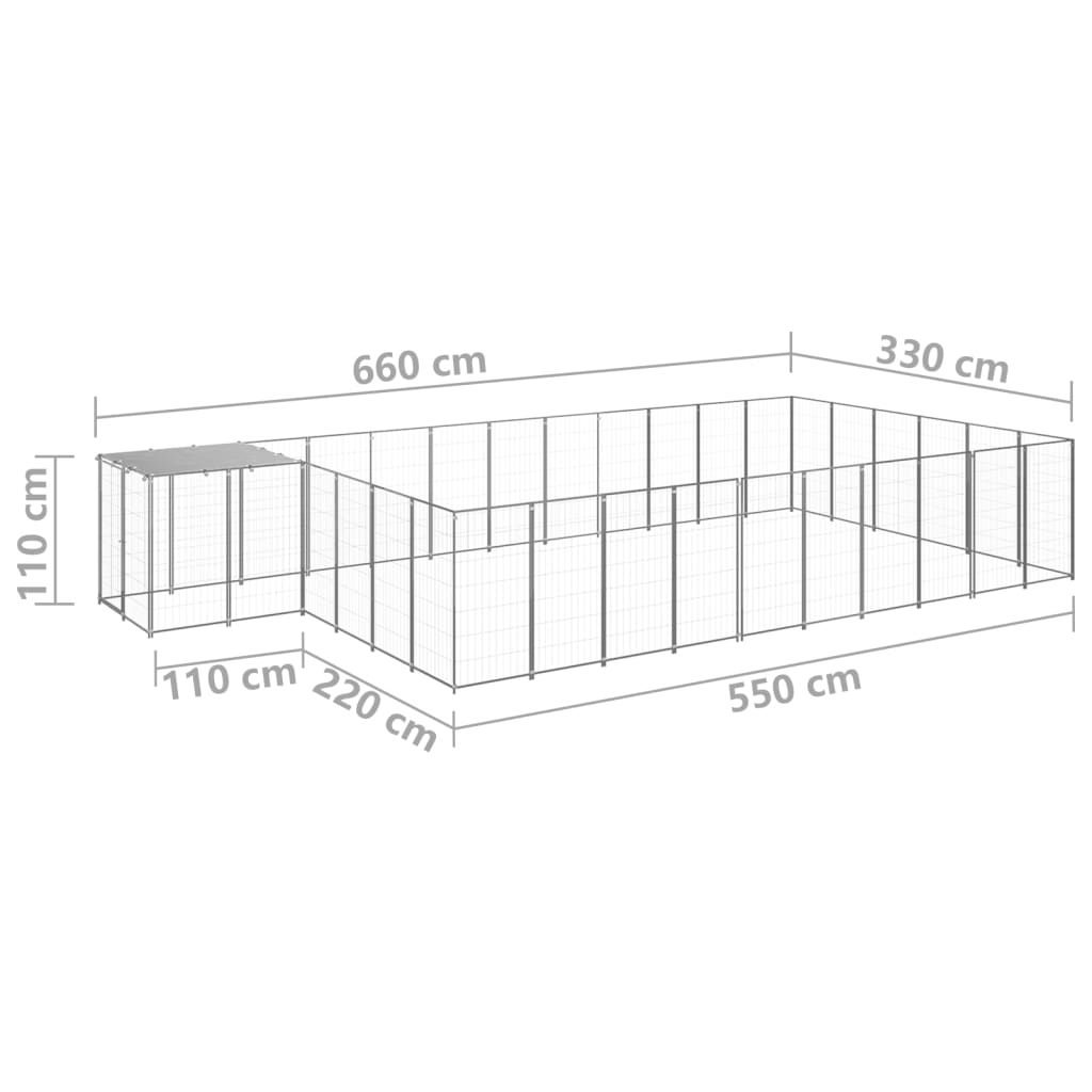 Psí kotec stříbrný 19,36 m² ocel
