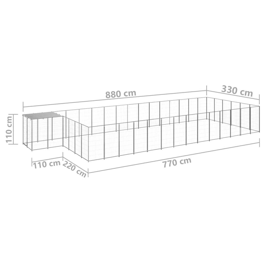 Psí kotec stříbrný 26,62 m² ocel