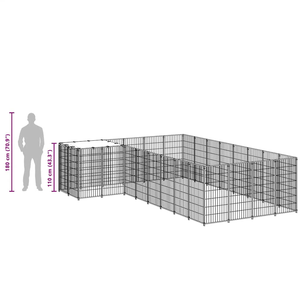 Psí kotec černý 10,89 m² ocel