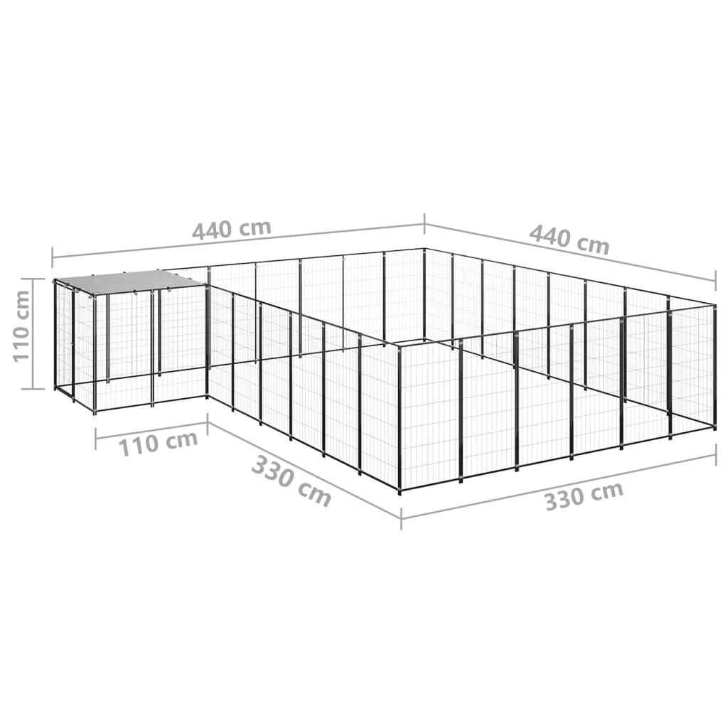 Psí kotec černý 15,73 m² ocel