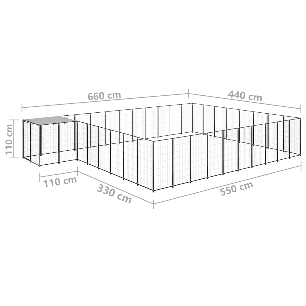 Psí kotec černý 25,41 m² ocel