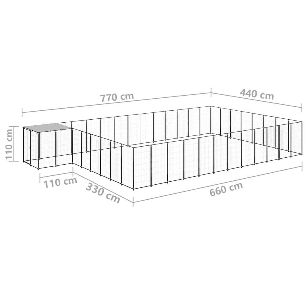 Psí kotec černý 30,25 m² ocel