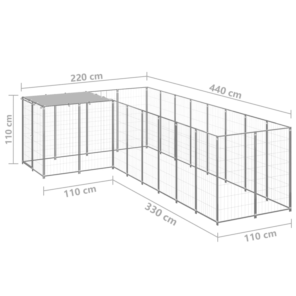 Psí kotec stříbrný 6,05 m² ocel