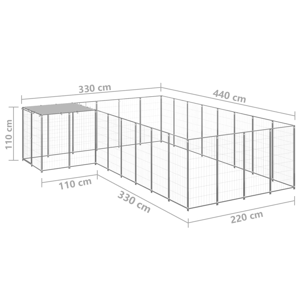 Psí kotec stříbrný 10,89 m² ocel