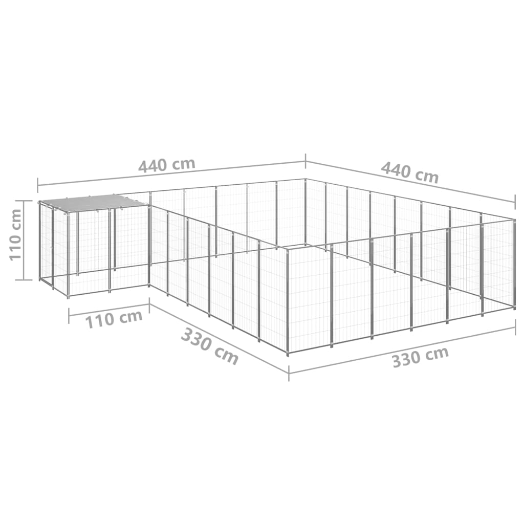 Psí kotec stříbrný 15,73 m² ocel