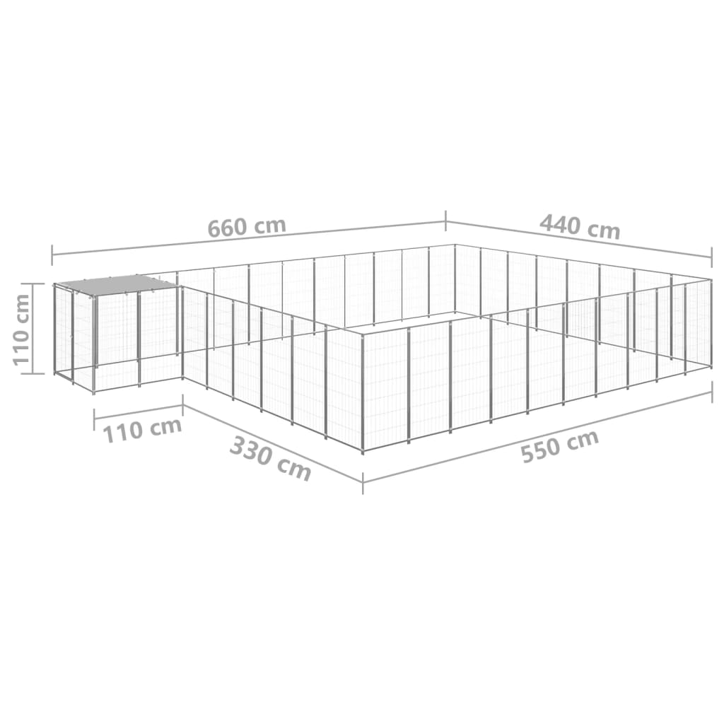 Psí kotec stříbrný 25,41 m² ocel