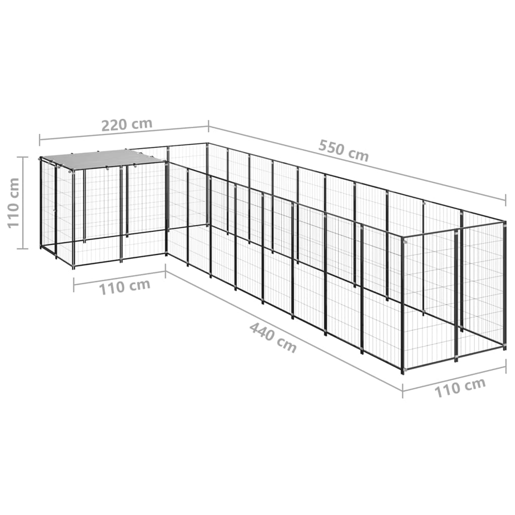 Psí kotec černý 7,26 m² ocel