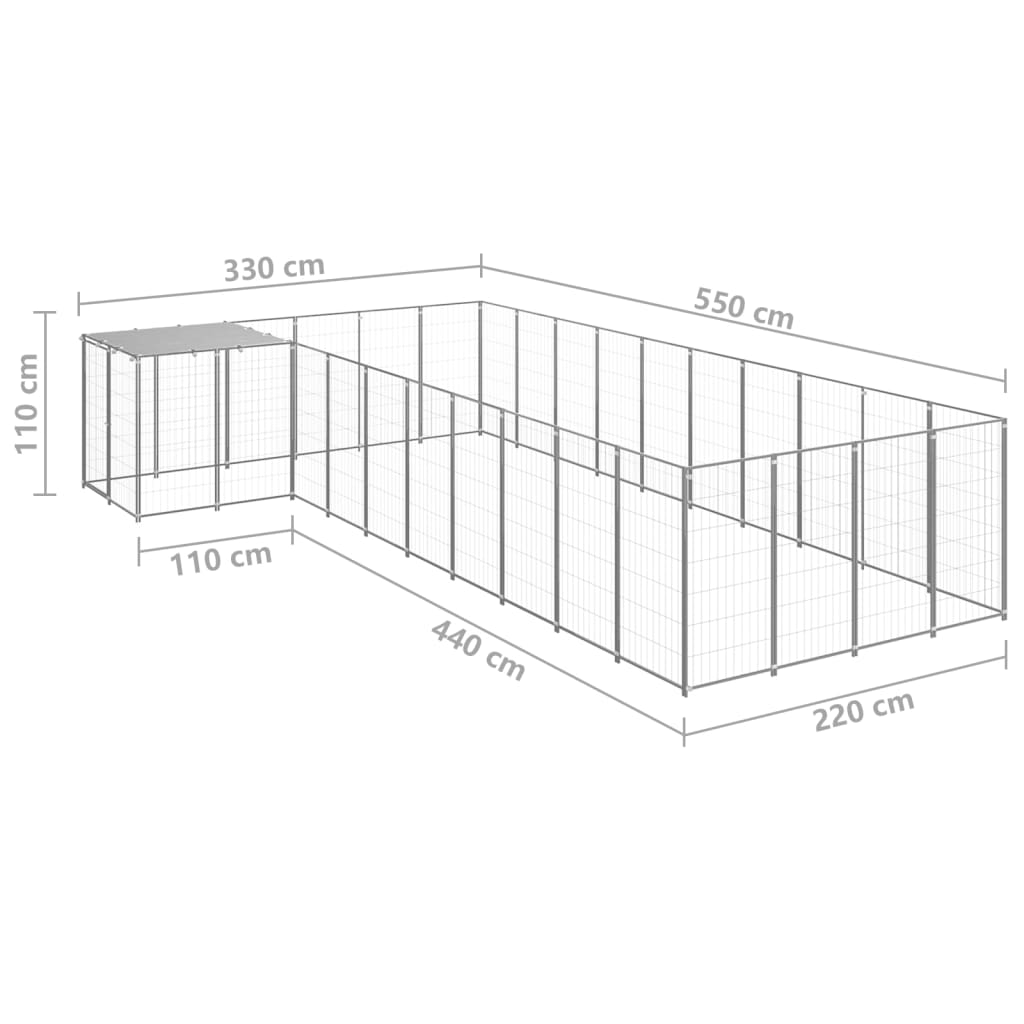 Psí kotec stříbrný 13,31 m² ocel