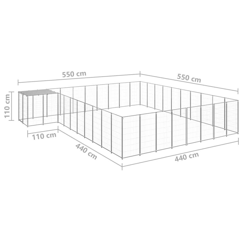 Psí kotec stříbrný 25,41 m² ocel