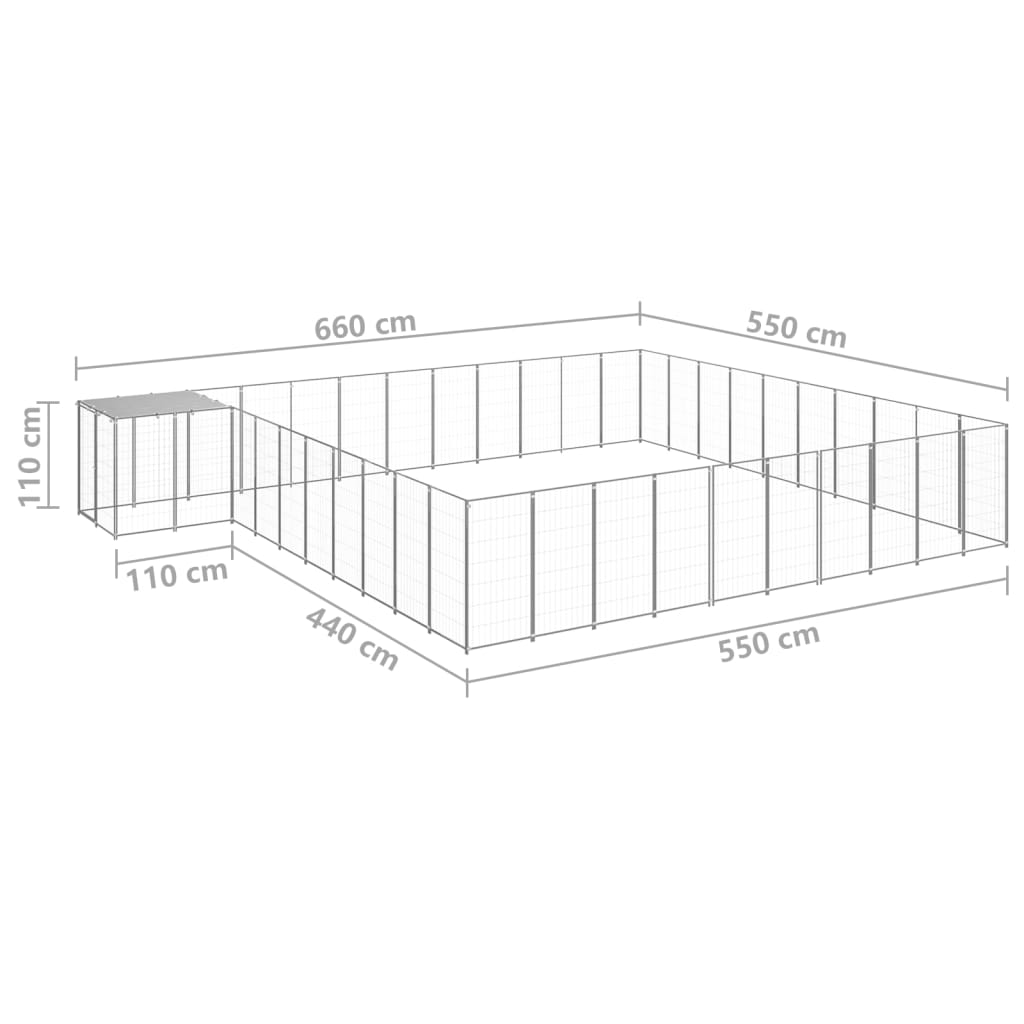 Psí kotec stříbrný 31,46 m² ocel
