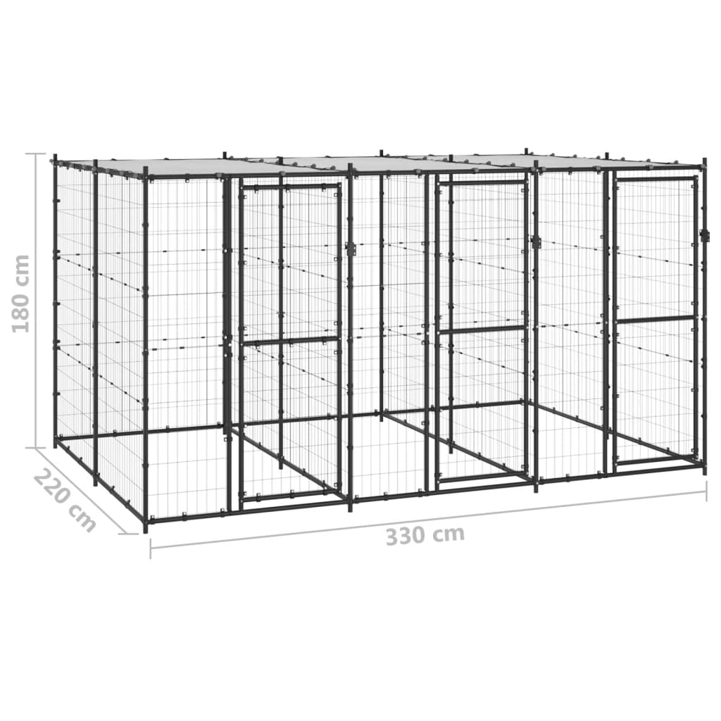 Venkovní psí kotec se střechou ocel 7,26 m²