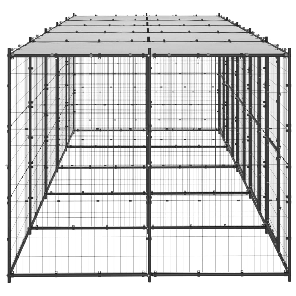 Venkovní psí kotec se střechou ocel 12,1 m²